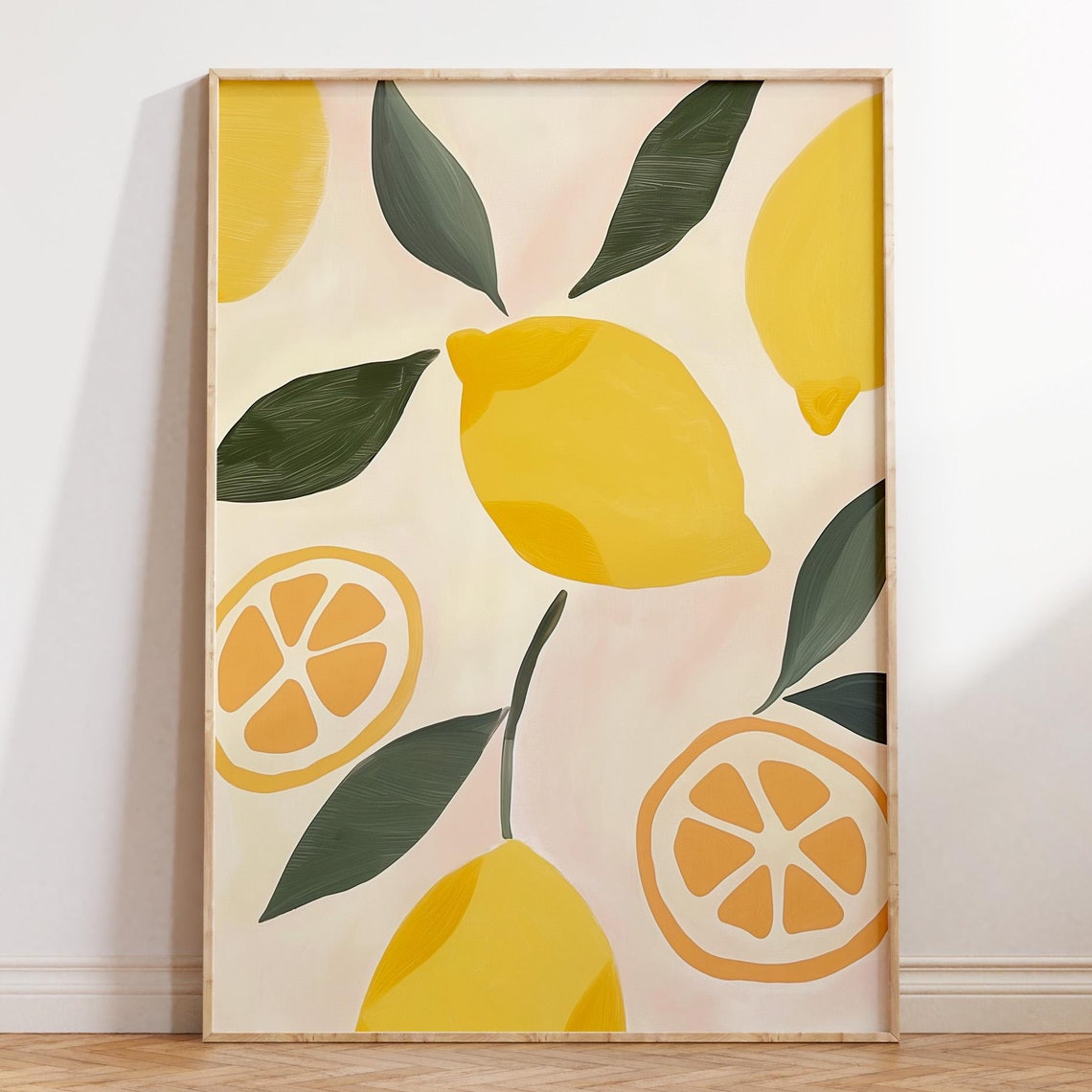 Yellow Lemon Citrus Fruit Pattern Modern Kitchen Wall Poster