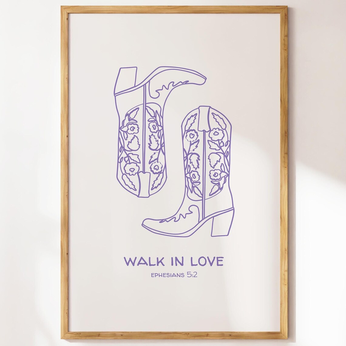 Walk In Love Ephesians 5 2 Purple Cowboy Boot Line Art Poster