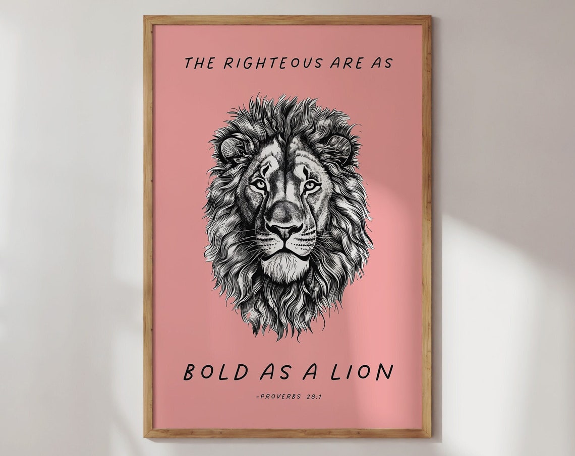 Proverbs 281 Lion Print Aesthetic Christian Quote Wall Art Prints Print Wall Art Dorm Room Decor
