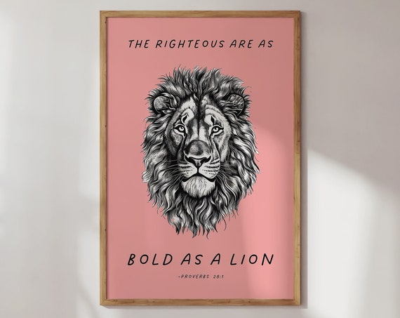 Proverbs 281 Lion Print Aesthetic Christian Quote Wall Art Prints Print Wall Art Dorm Room Decor