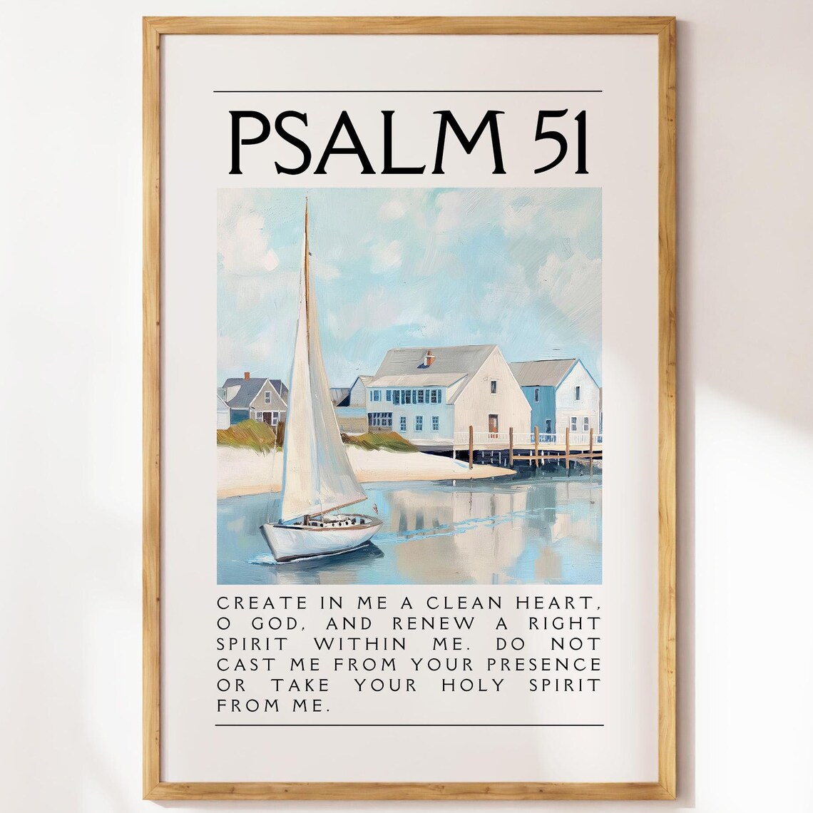 Psalm 51 Create In Me A Clean Heart Sailboat Coastal Scene Poster