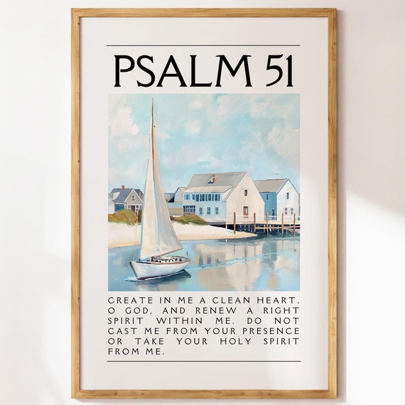 Psalm 51 Christian Poster Christian Wall Art Bible Verse Wall Art Christian Prints Dorm Room Decor Coastal Granddaughter Prints