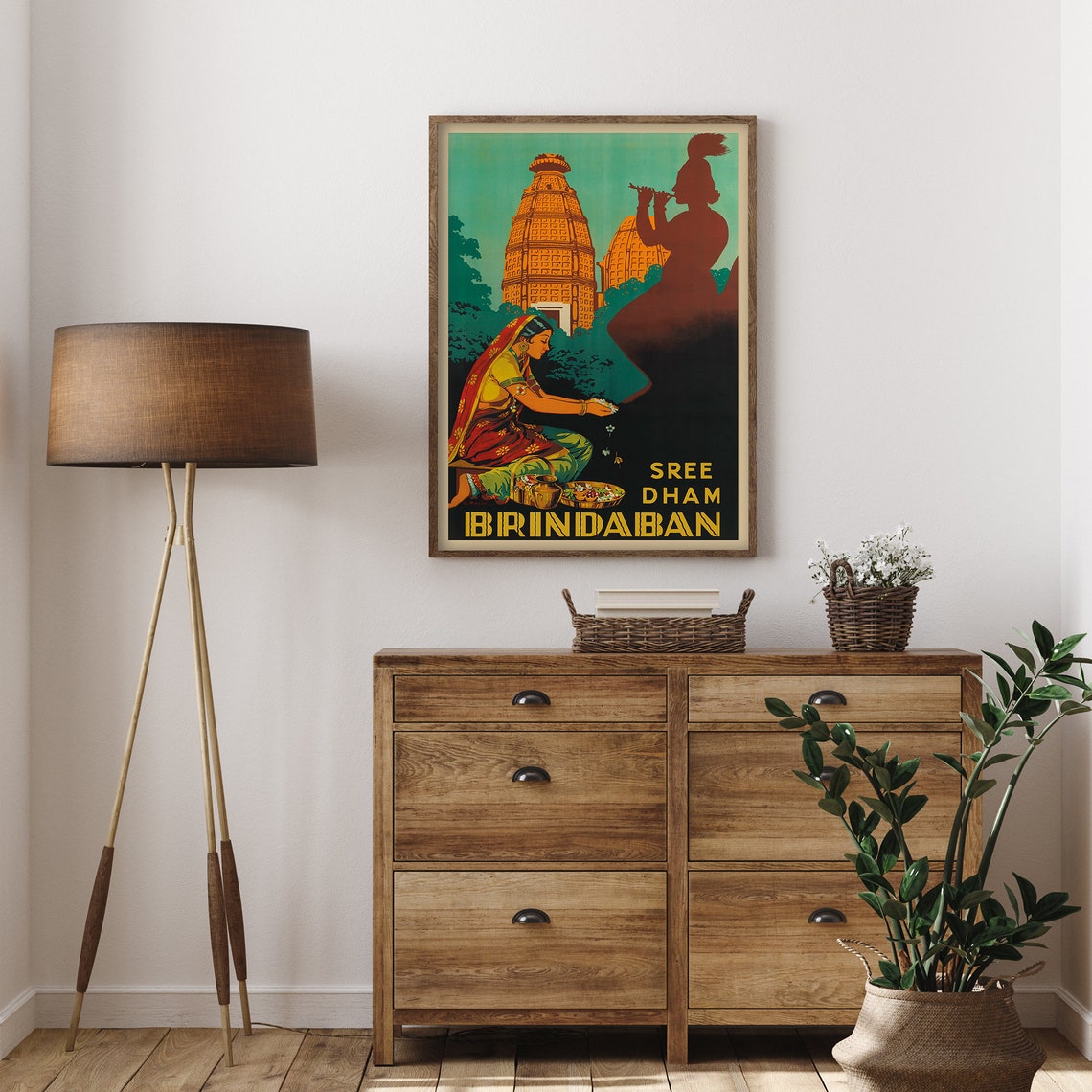 Sree Dham Brindaban India Flower Offering Vintage Travel Poster - Image 3