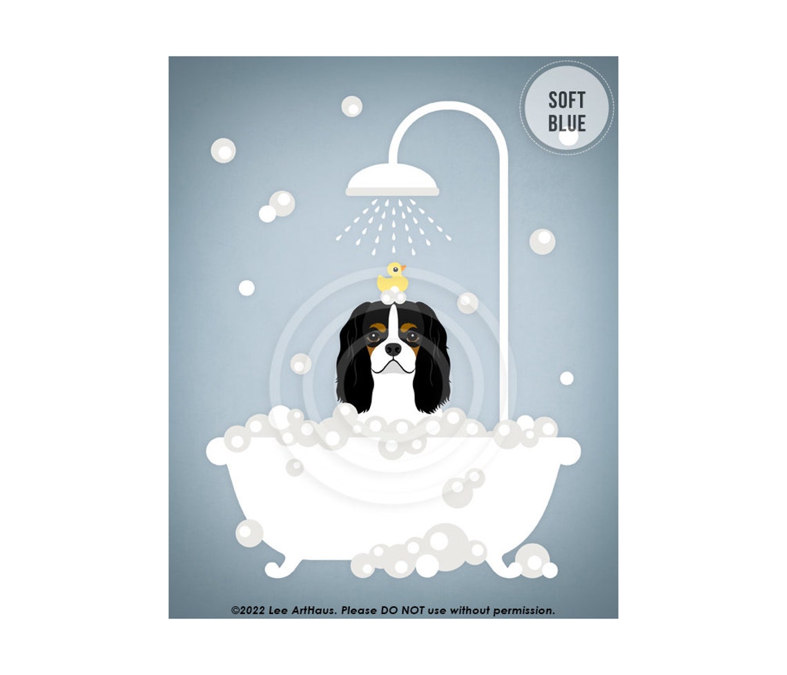Cavalier King Charles Spaniel Bubble Bath Shower Teal Bathroom Poster - Image 2