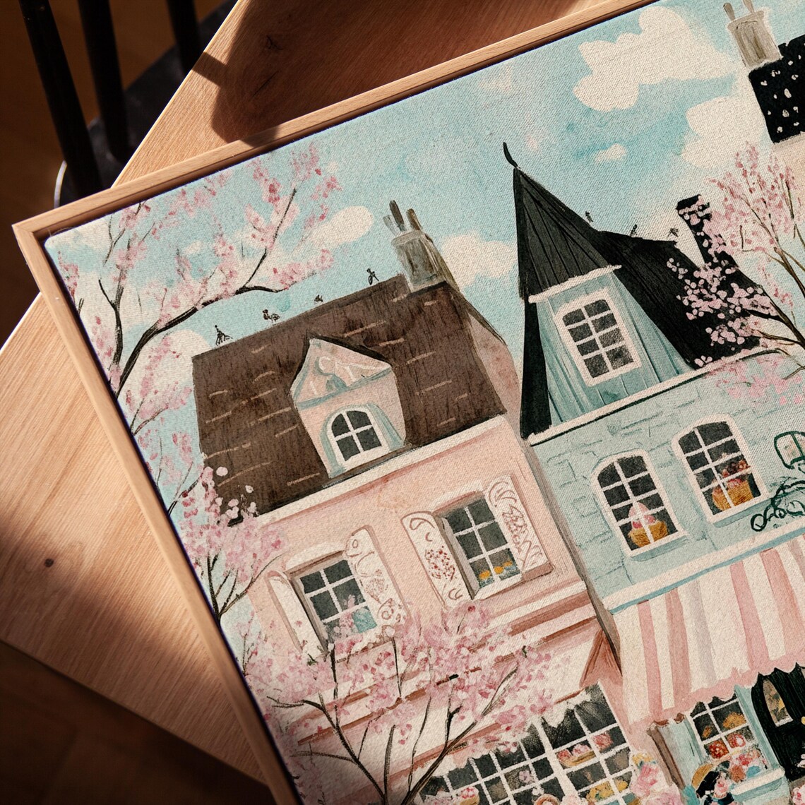 Whimsical Easter Town Art Print, Vintage Folk Style - Image 2