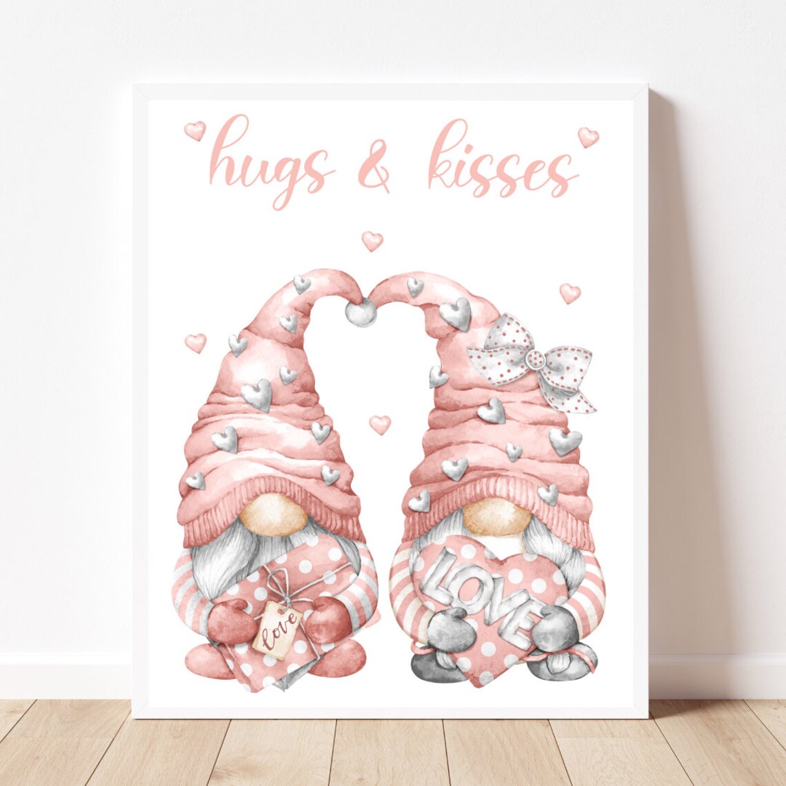 Hugs And Kisses Pink Gnomes Valentines Day Sweet Love Poster