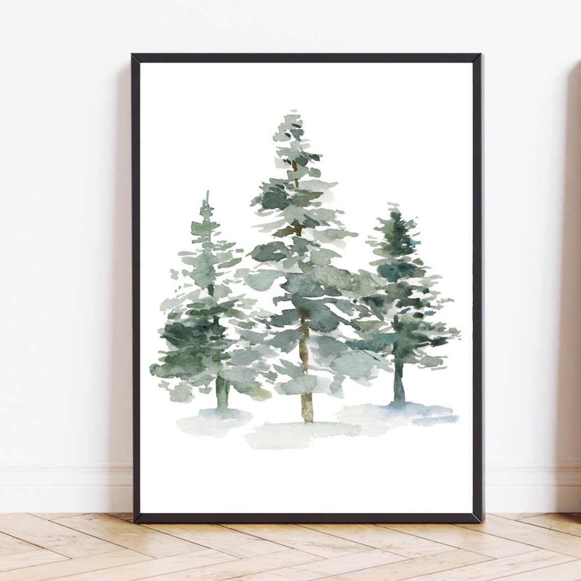 Minimalist Watercolor Pine Trees Trio Soft Green Forest Art Poster - Image 2