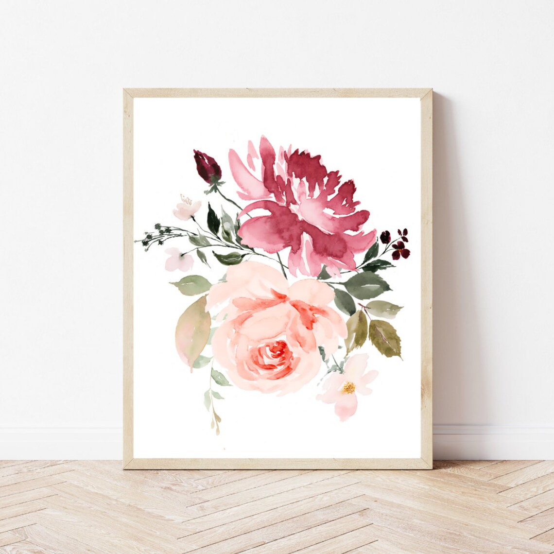 Blush Burgundy Flowers Roses Art Set, Watercolor - Image 3