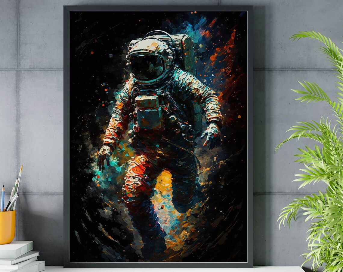 Colorful Abstract Astronaut Painting Poster Vibrant Splatter Space Art