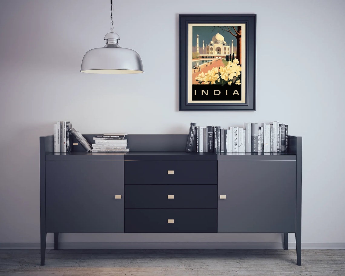 Taj Mahal India Retro Travel Poster White Marble Palace Gardens View - Image 5