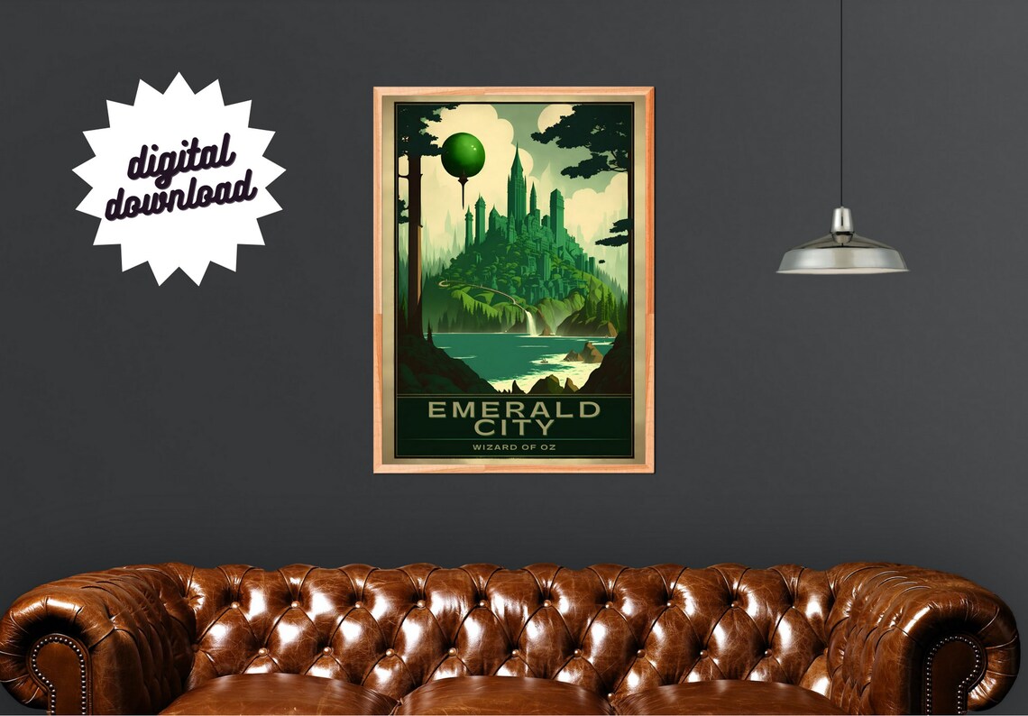 Emerald City Wizard Of Oz Balloon Lake Green Towers Travel Poster
