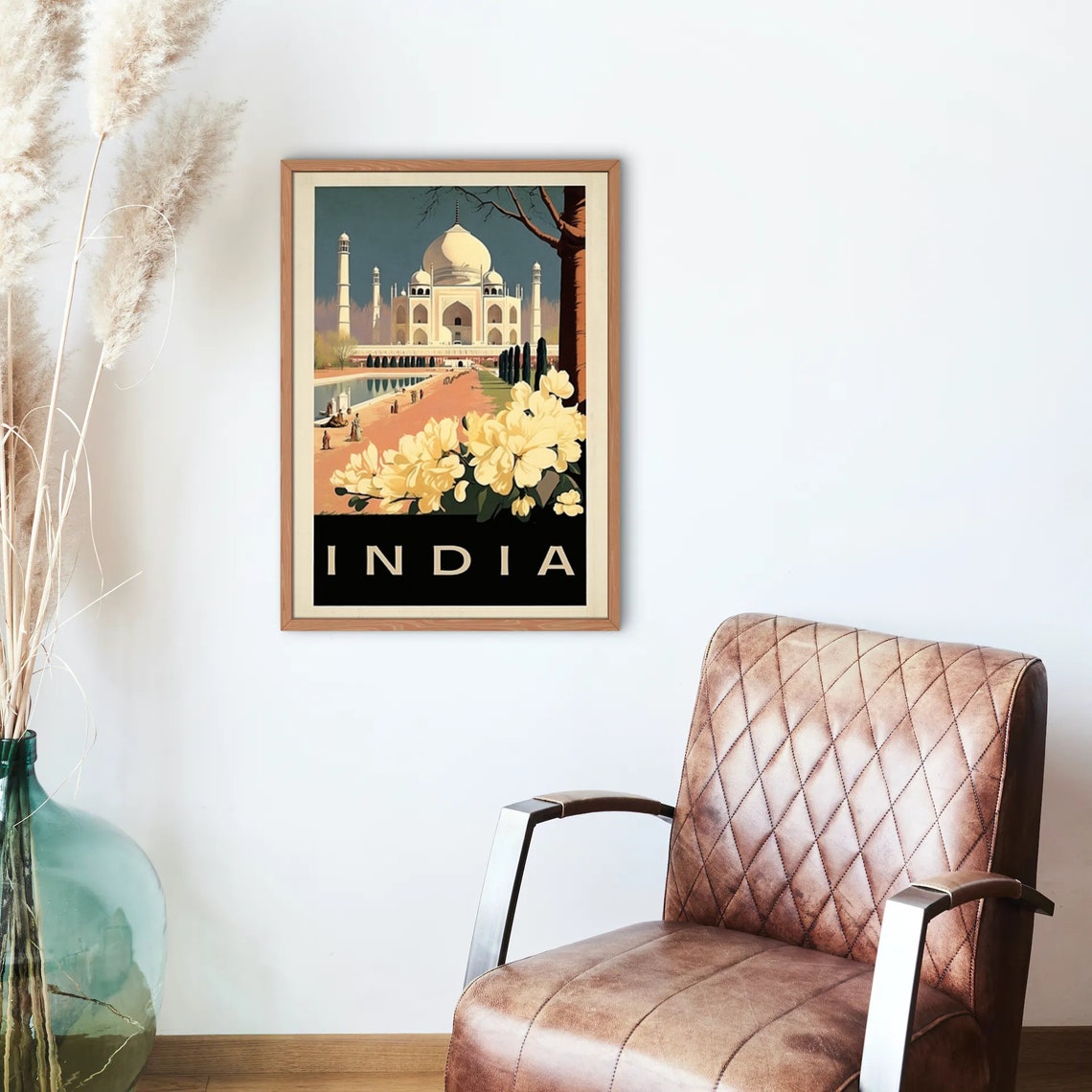 Taj Mahal India Retro Travel Poster White Marble Palace Gardens View - Image 3