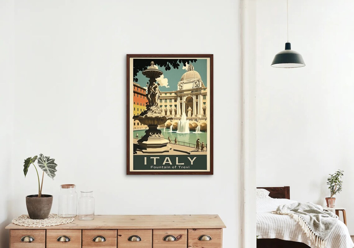 Rome Italy Trevi Fountain Baroque Palace Vintage Travel Poster - Image 2