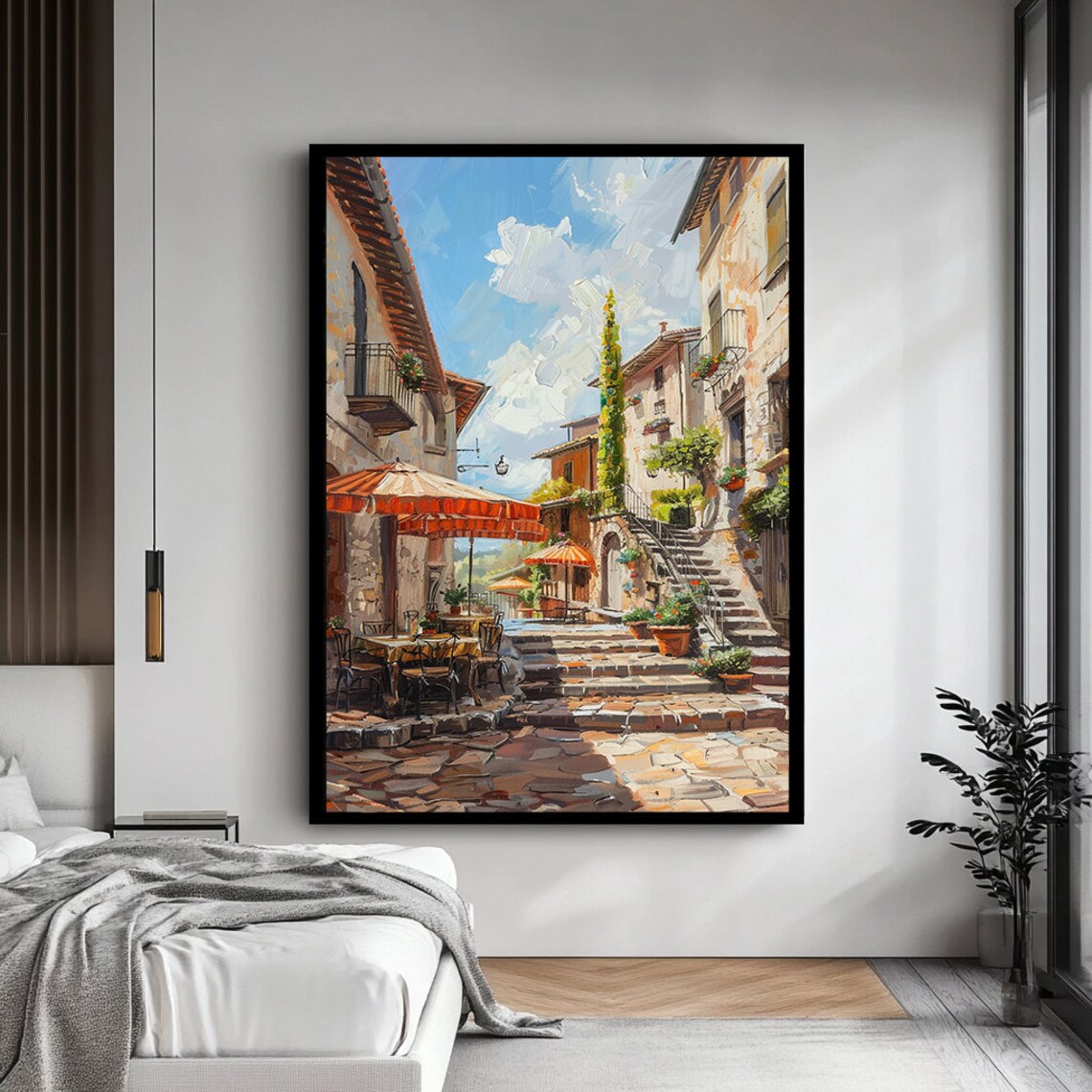 Italian Old Town Street Stone Steps Cafe Umbrellas Travel Poster - Image 4
