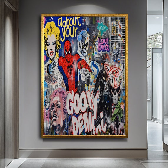 Graffiti Pop Art Iconic Street Art Collage With Bold Colors Urban Modern Wall Decor Unique Pop Culture Art