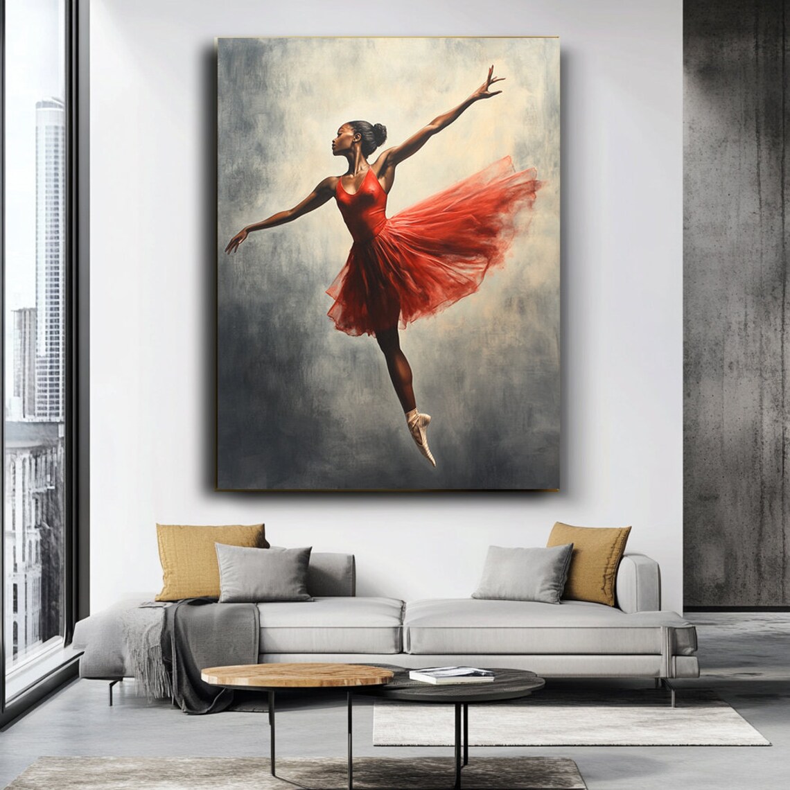 Ballerina In Flowing Red Dress Leaping En Pointe Graceful Dance Art Poster - Image 3