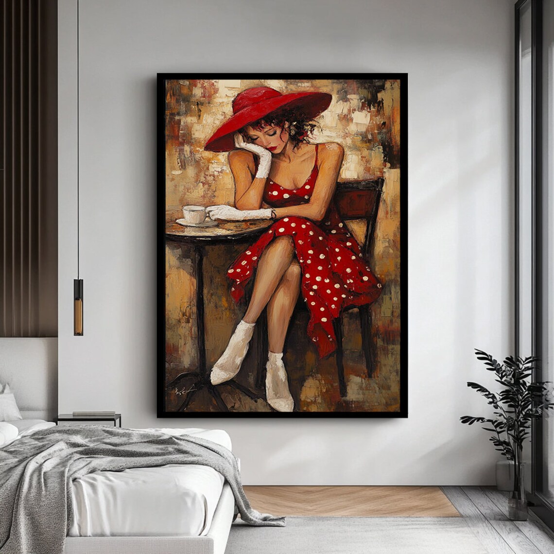 Elegant Woman in Polka Dot Dress, Glamour Art Print - Image 3
