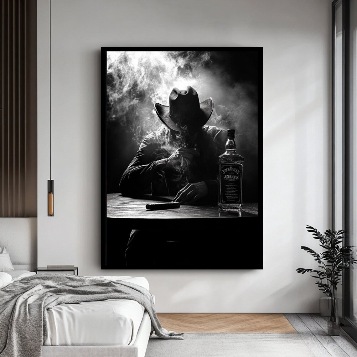 Mysterious Man Drinking Alcohol Portrait Art - Image 4