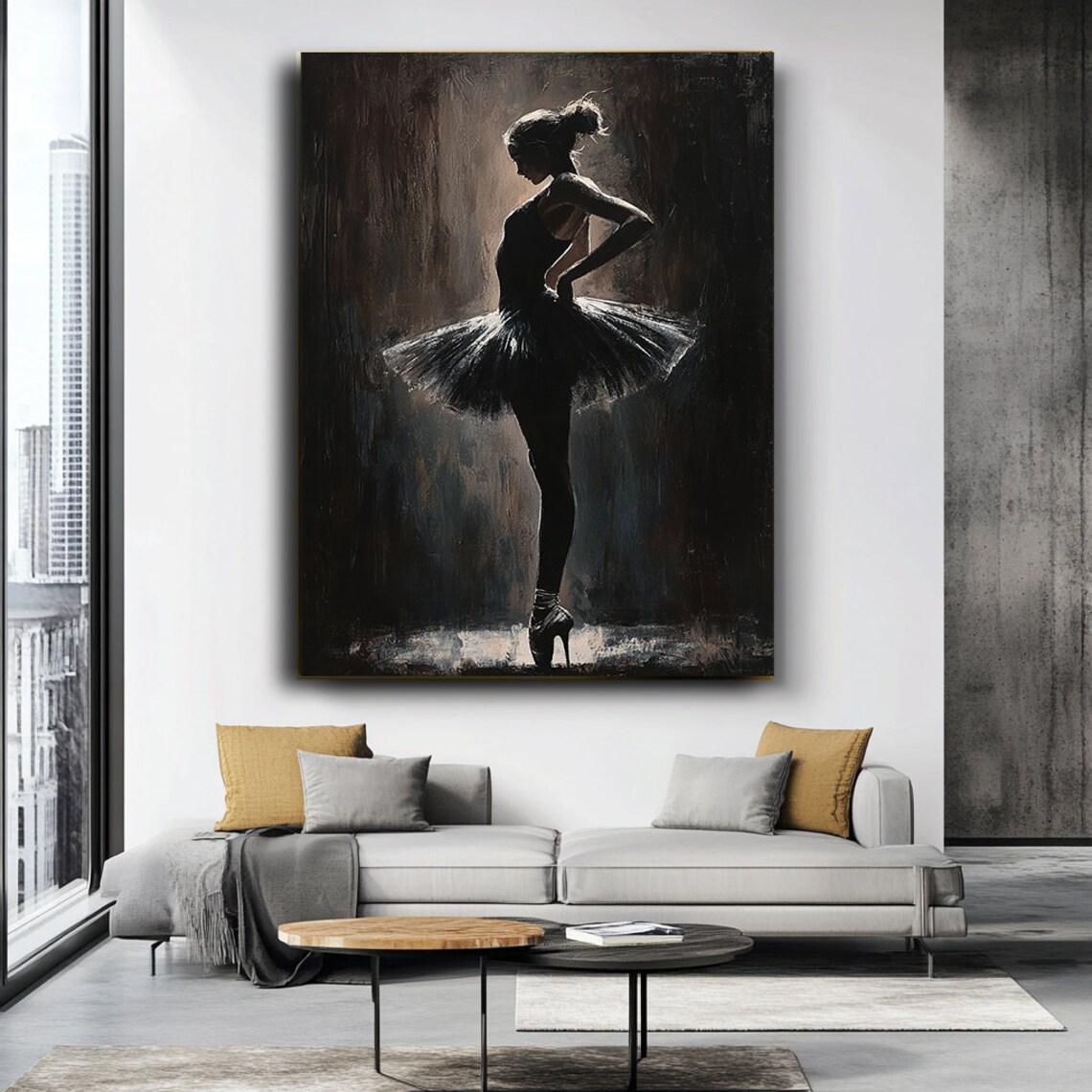 Black Ballerina Dark Tutu Moody Oil Painting Elegant Ballet Dancer Wall Poster - Image 3