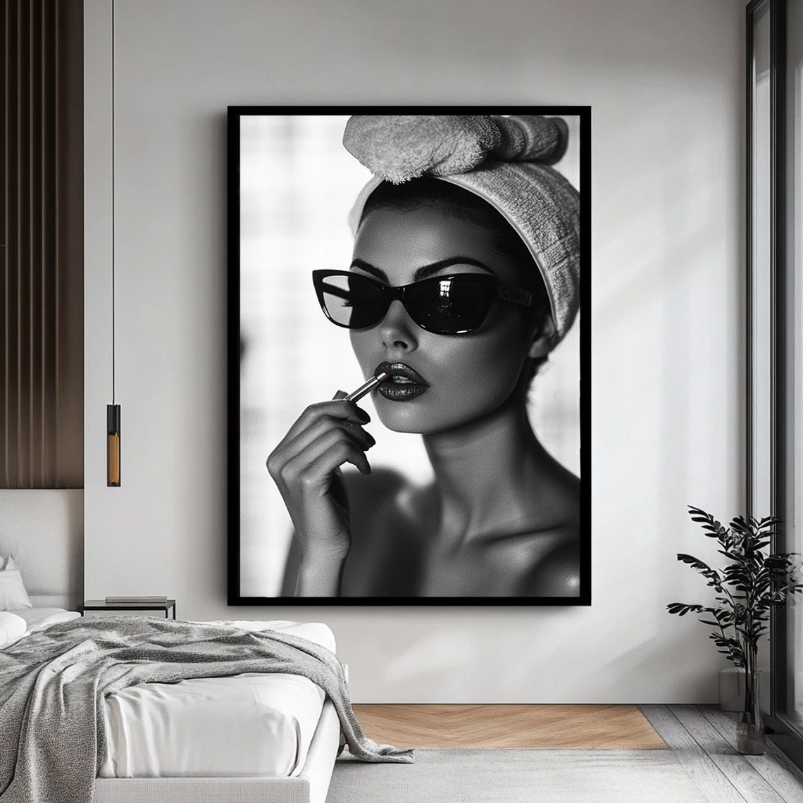 Lipstick Woman Art Sexy Female Portrait Seductive Woman Applying Lipstick Art Glamorous And Bold Wall Decor Feminine Beauty Print - Image 4