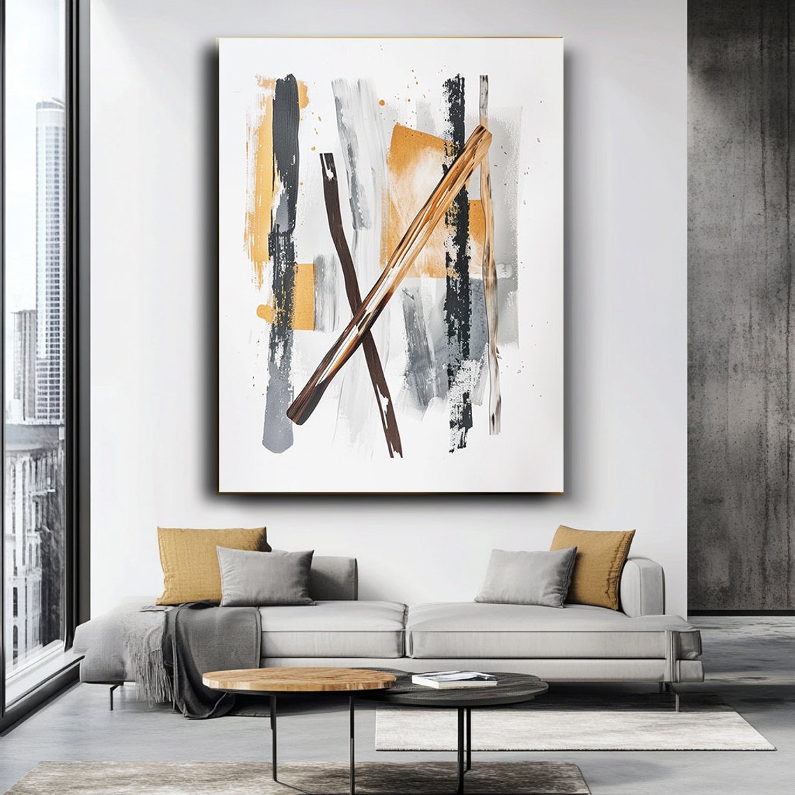 Diagonal Brown Black Ochre Brushstroke Dynamic Abstract Art Poster - Image 3