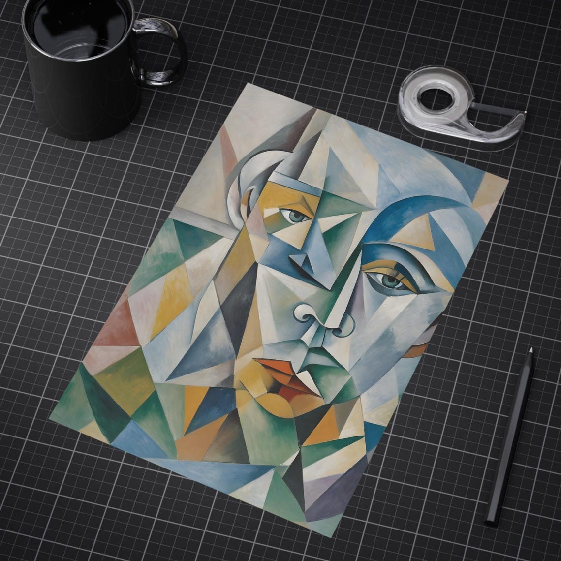 Abstract Face Unframed Art Prints Modern Wall Decor Cubism Artwork Geometric Design For Home Unique Gift For Art Lovers - Image 2