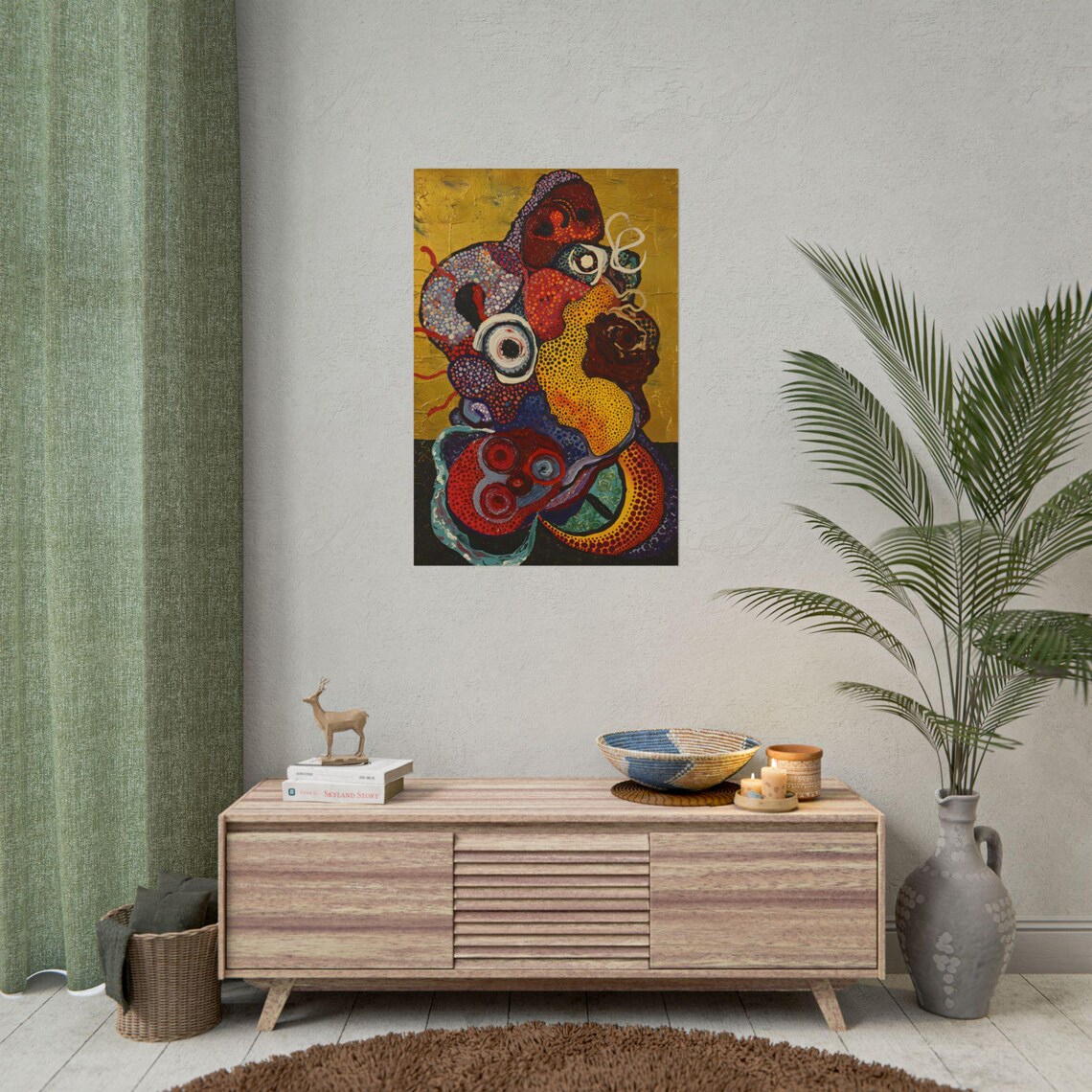 Vibrant Organic Dotted Abstract Shapes On A Gold Background Poster - Image 3