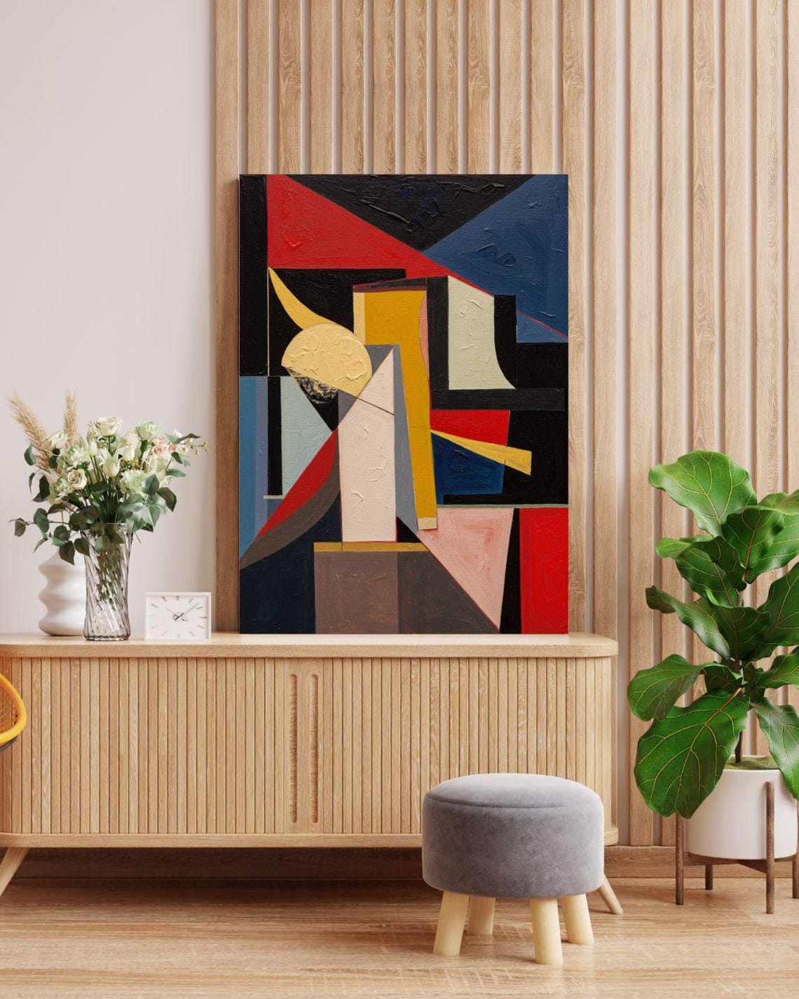Bold Red Blue And Yellow Geometric Shapes Abstract Art Poster