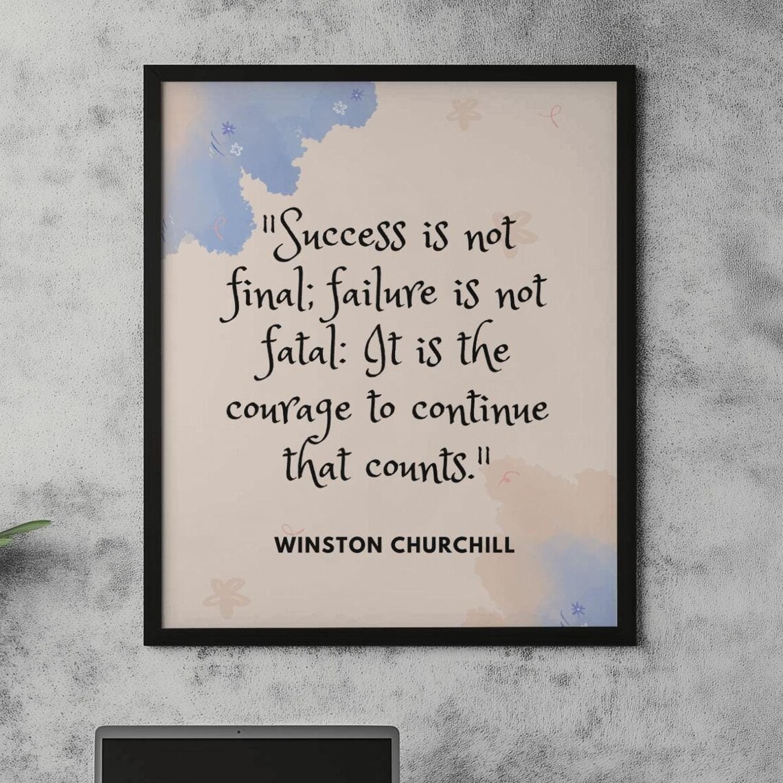 Winston Churchill Courage To Continue Quote Poster Pastel Floral Watercolor - Image 3