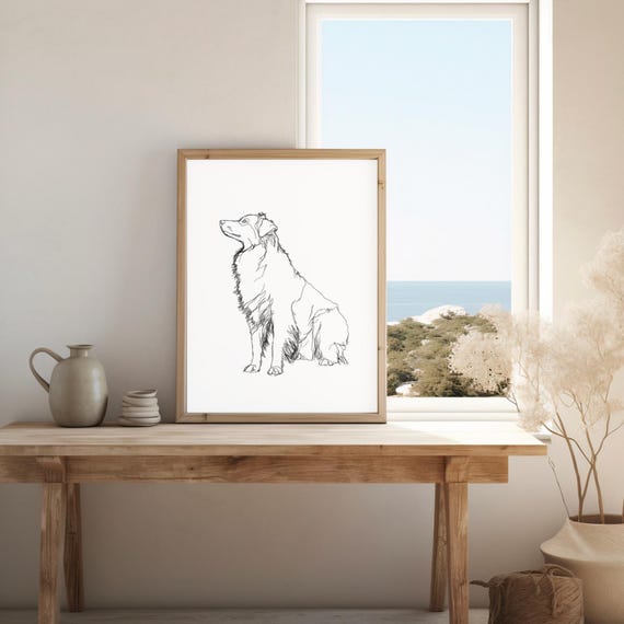 Minimalist Aussie Line Art Australian Shepherd Modern Pet Decor Instant Lover Gift