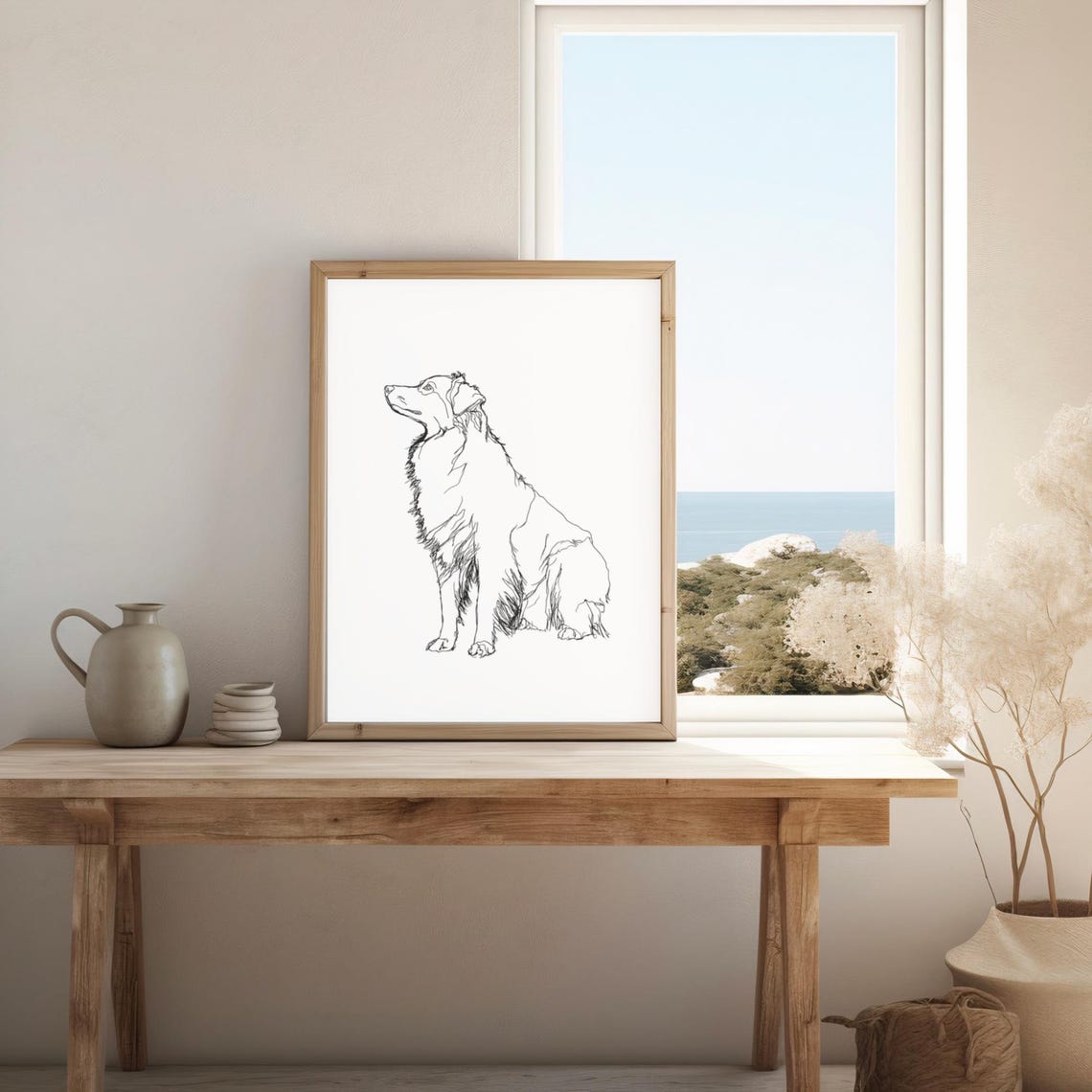Minimalist Aussie Line Art Australian Shepherd Modern Pet Decor Instant Lover Gift