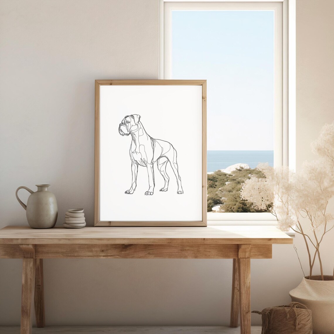 Boxer Minimalist Line Art, Modern Pet Decor