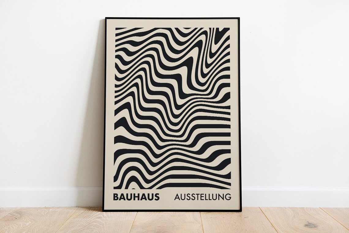 Bauhaus Ausstellung Black Wavy Lines Mid Century Modern Poster - Image 4