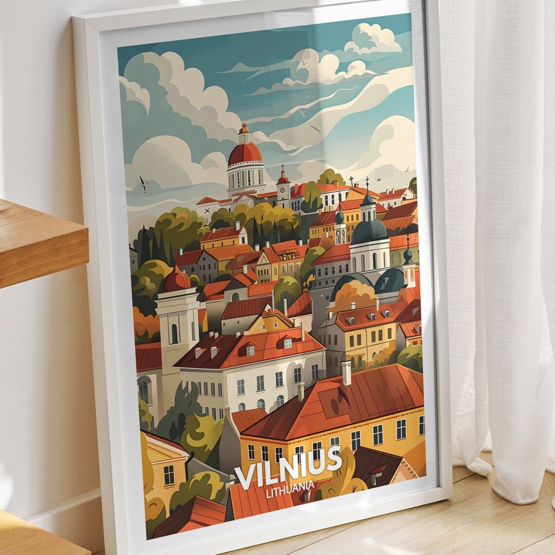 Vilnius Travel Poster, Lithuania Cityscape