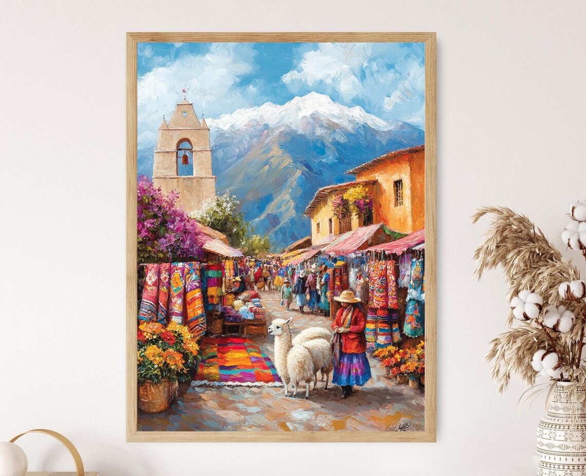 Peruvian Marketplace Art Print, Colorful Textiles And Alpaca Wool