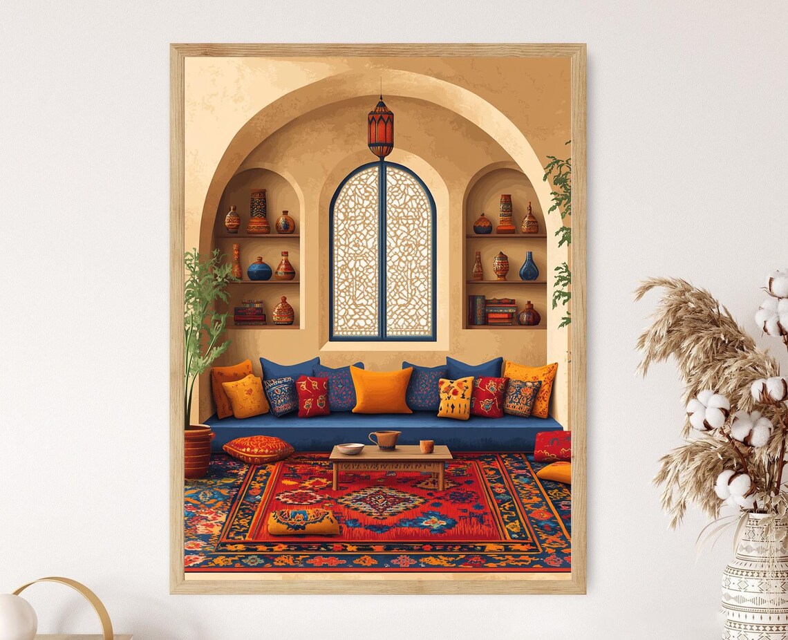 Yemeni Home Interior Illustration, Cultural Decor