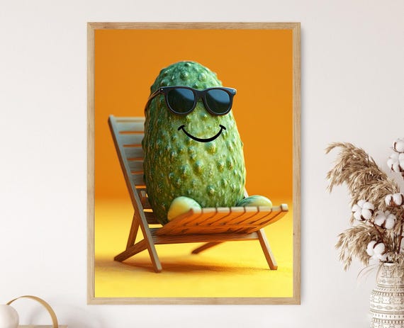 Cool Cucumber Illustration Funny Relaxing Veggie Kitchen Art