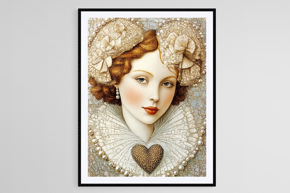 Renaissance Pearl Portrait, Romantic Vintage Elegance
