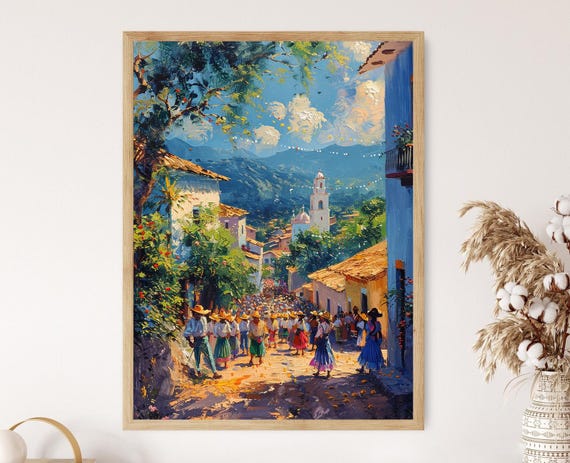 Masaya Festival Celebration Print Colorful Costumes Art Print Traditional Nicaraguan Dance Artwork