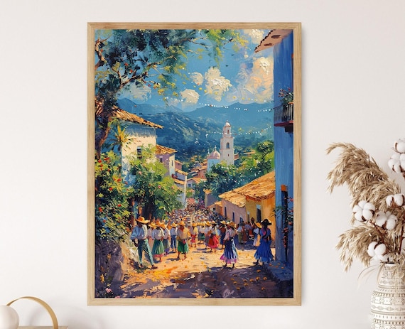 Masaya Festival Dancers Village Street Colorful Costumes Poster