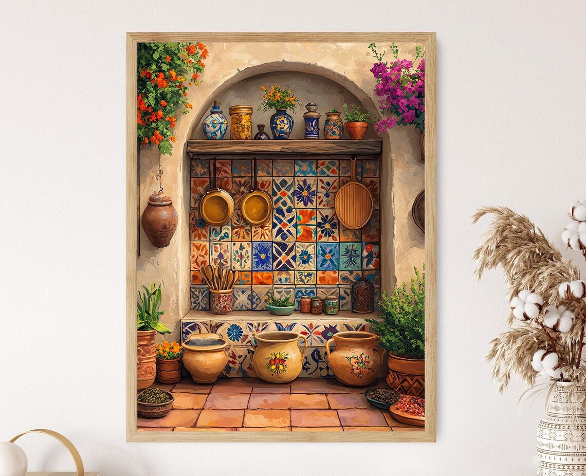 Lebanese Mosaic Tile Trivet, Geometric Kitchen Art Print