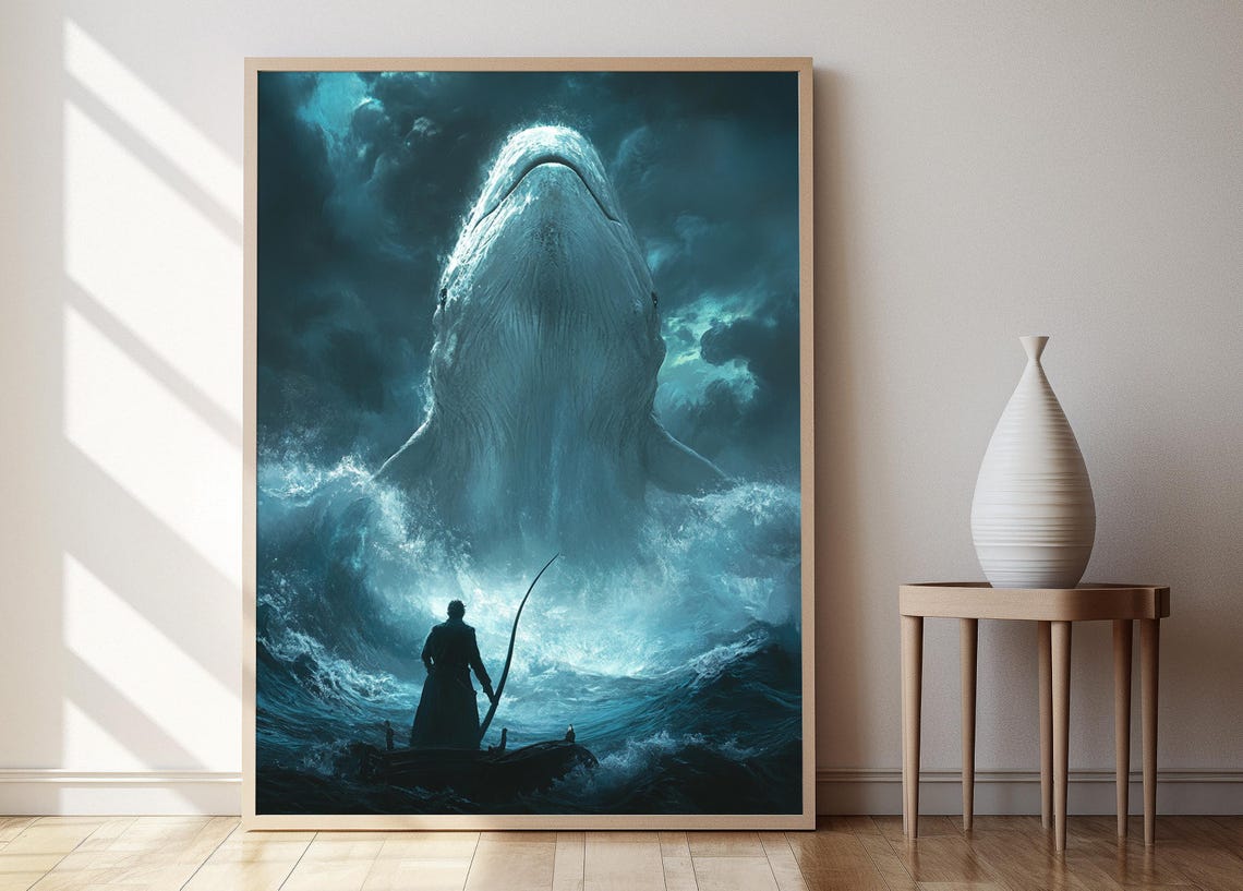 Captain Ahab And Moby Dick Art Print Classic Nautical Literature Poster