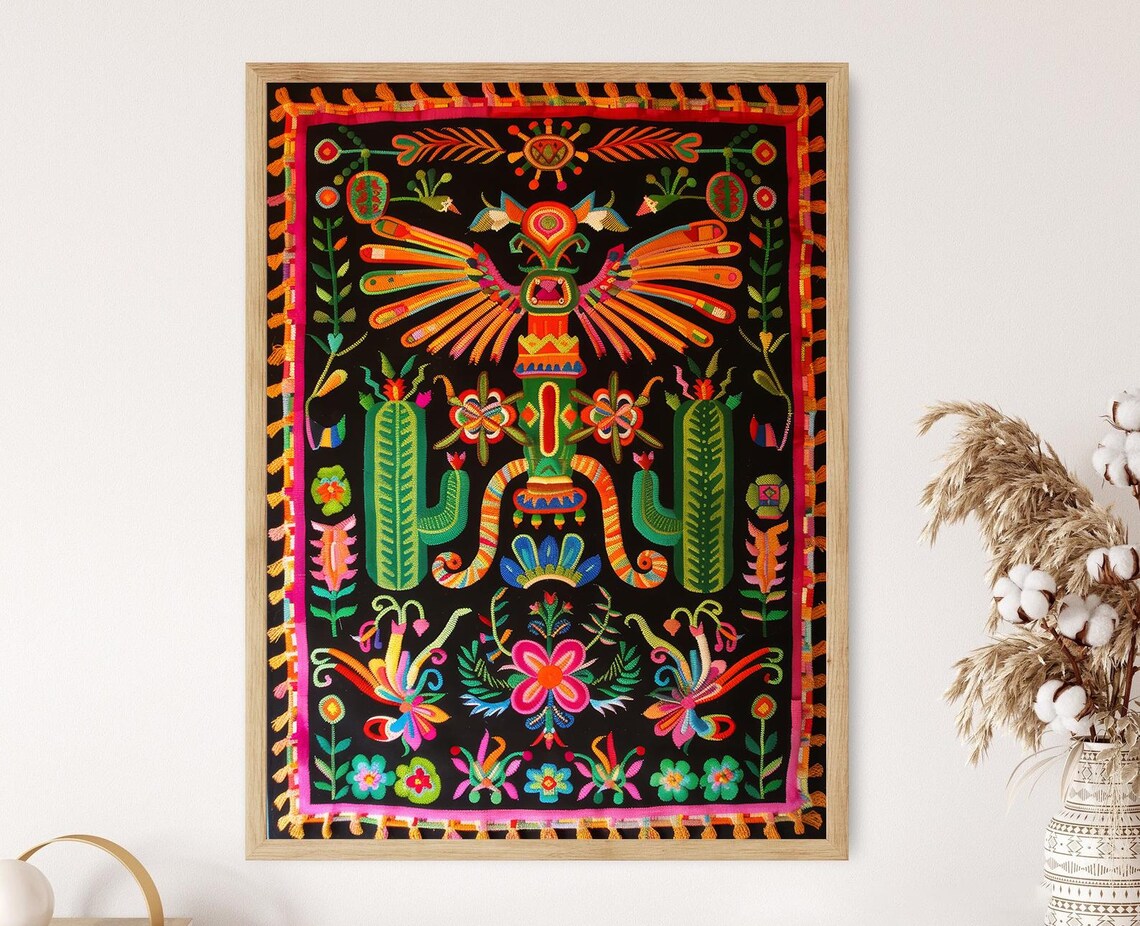 Nahua Aztec Art Print, Intricate Indigenous Design