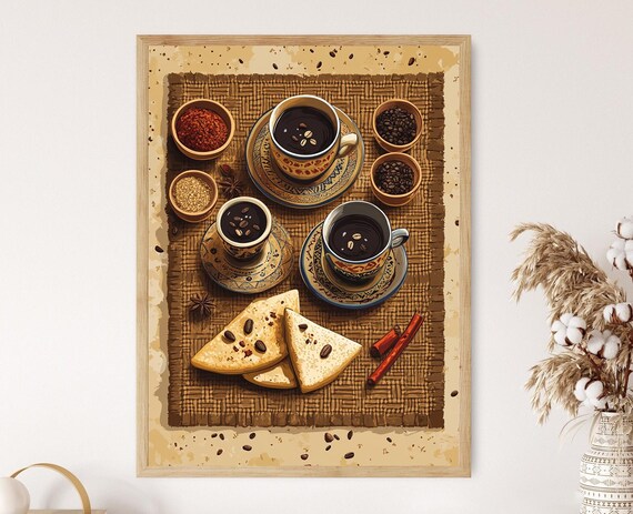 Yemeni Coffee And Jambiya Illustration Traditional Food And Culture Art