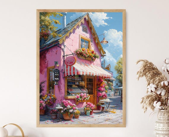 Vibrant Gelato Storefront Painting Lively And Colorful Ice Cream Shop Art