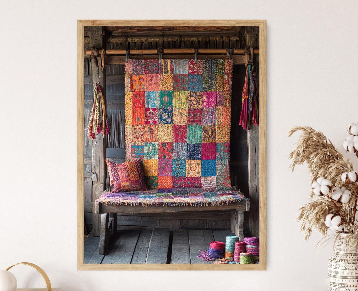 Pakistani Rilli Quilt Art Print Bold Patchwork Poster Traditional Heritage Decor