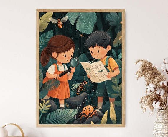 Bug Explorer Kids Illustration Insect Science Poster Nature Learning Art