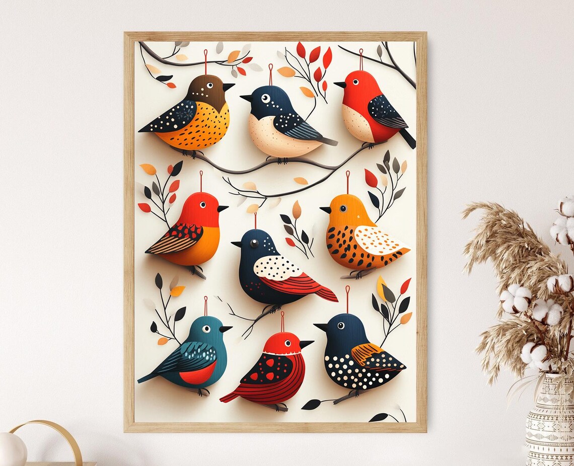 Polish Wycinanki Bird Ornament Folk Art Print