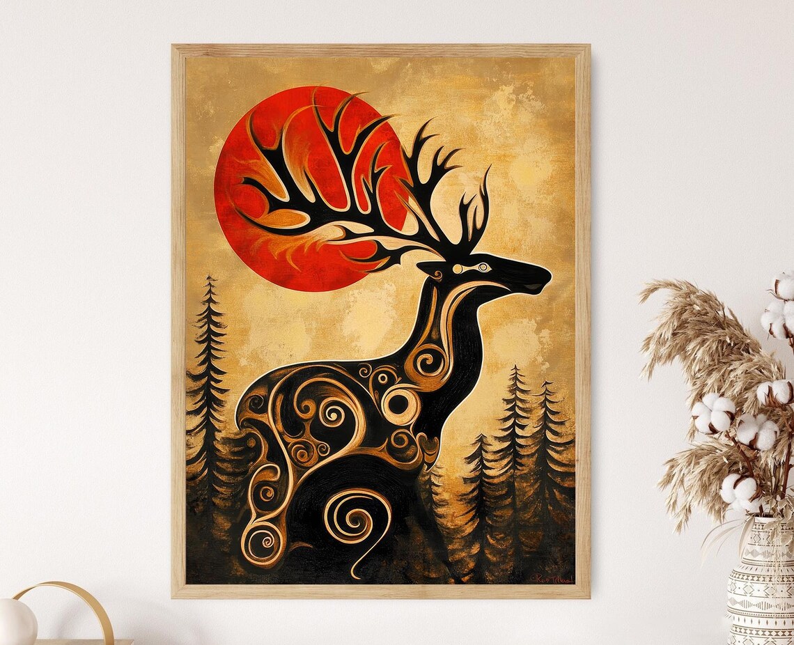 Haida Elk, Indigenous Wildlife Art Print, Nobility and Grace