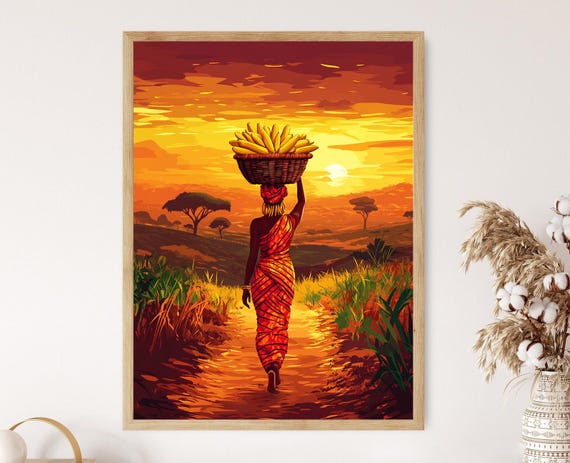 Nigerian Woman Sunset Art Print Traditional African Dress Cultural Heritage Wall Art